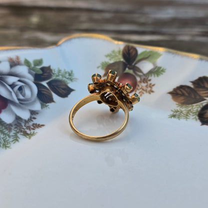 Antieke 21.6k gouden ring met smaragd en zaadparel