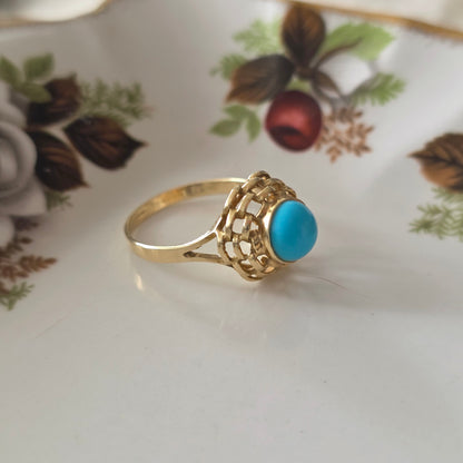 Vintage 14k ring met imitatie turquoise