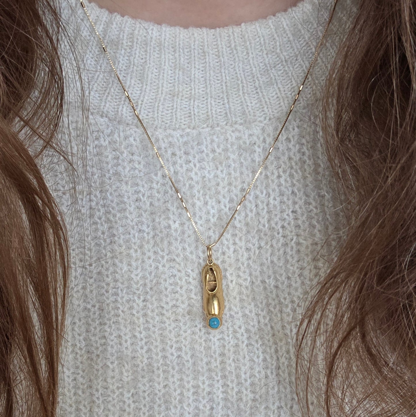 Vintage 18k gouden hanger schoen turquoise