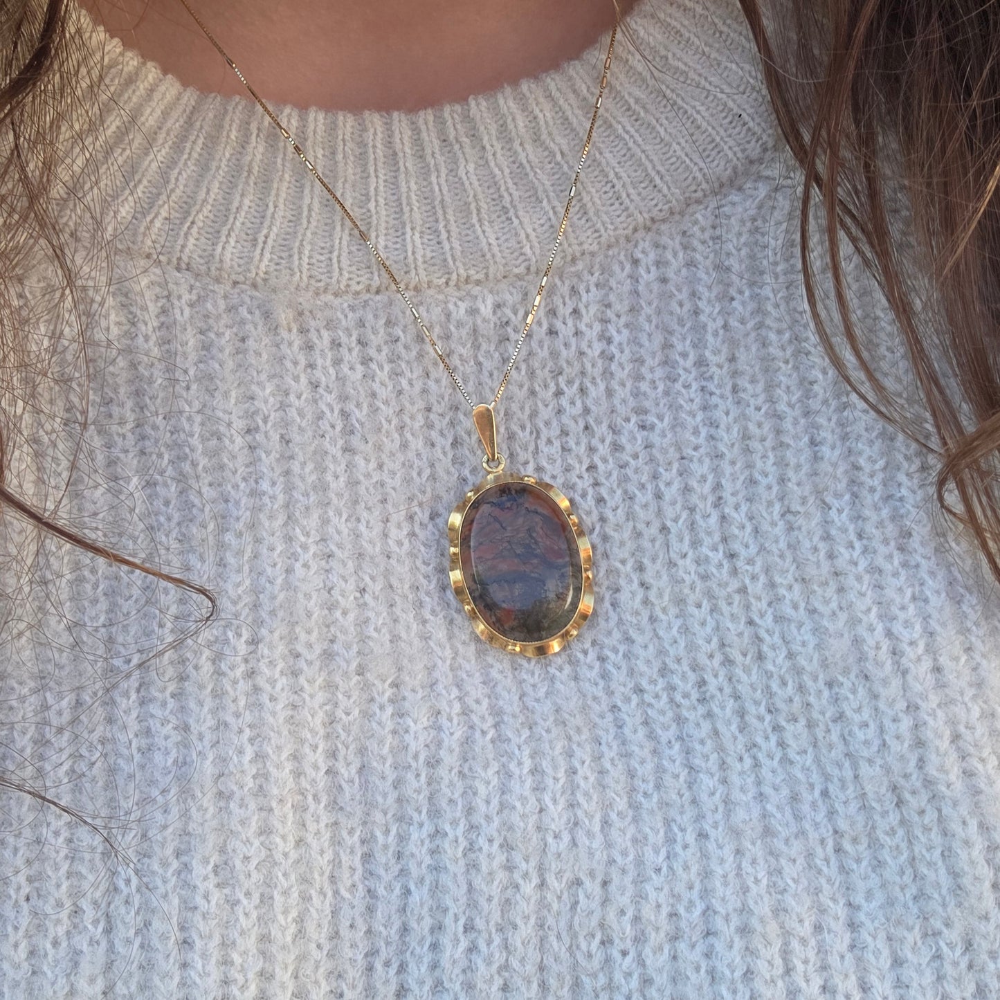 Vintage 14k gouden hanger mosagaat
