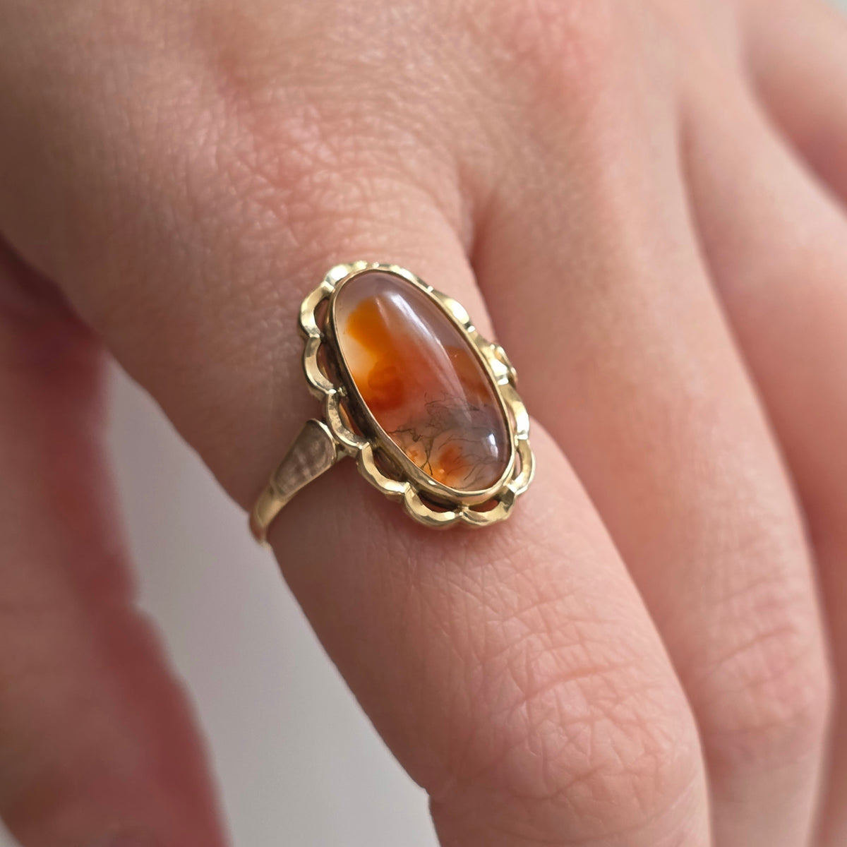 Vintage 14k gouden ring met mosagaat