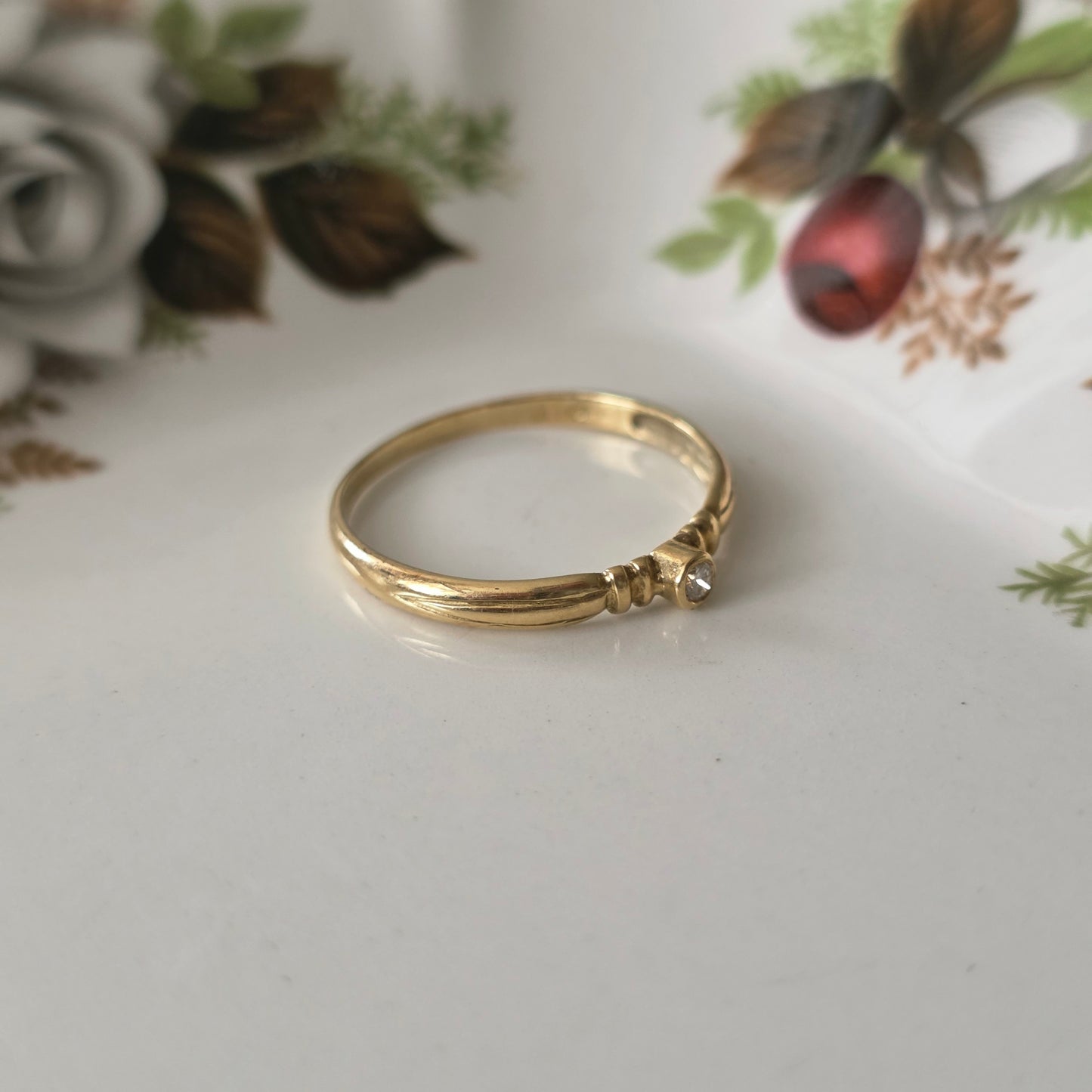 Vintage 14k gouden solitair ring diamant 0.01ct