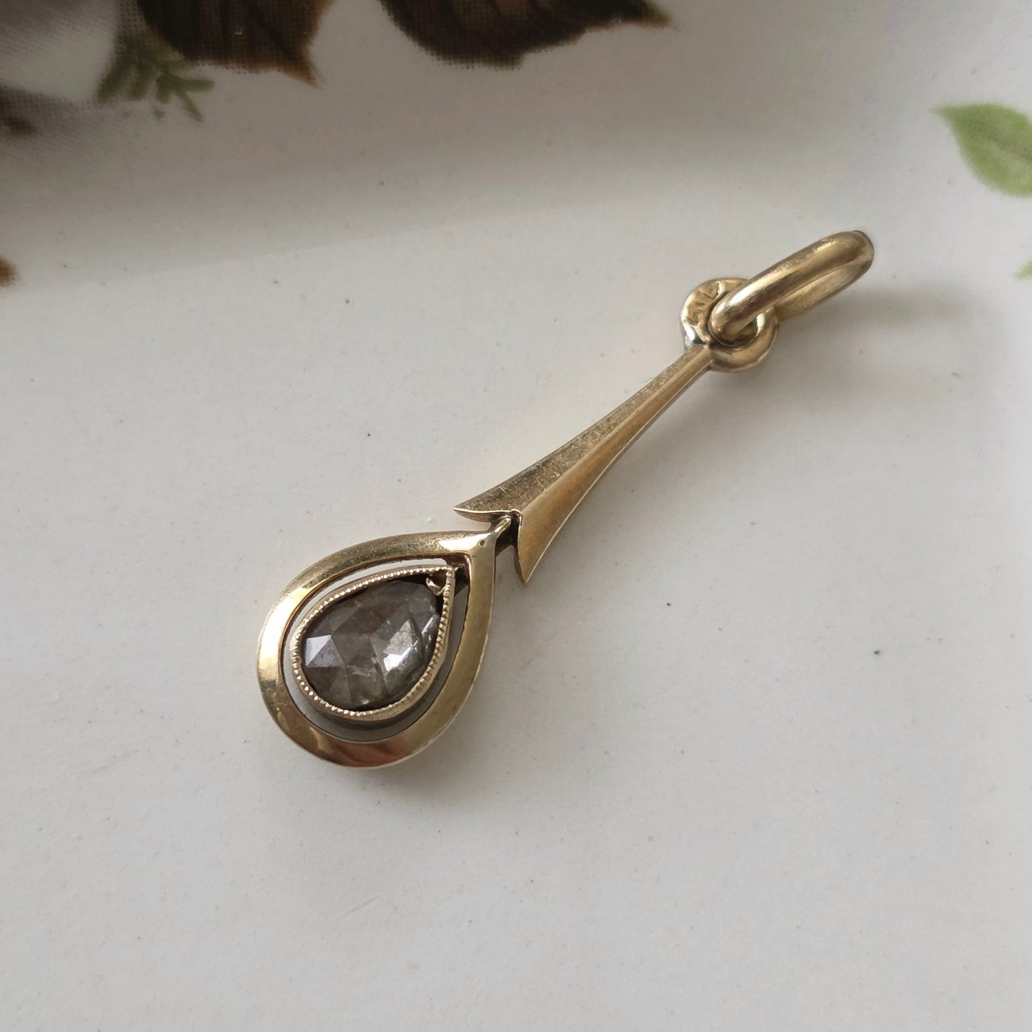 Antieke 14k gouden hanger peer roosdiamant