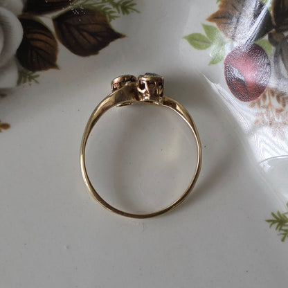 Antieke 14k gouden ring met roosdiamanten