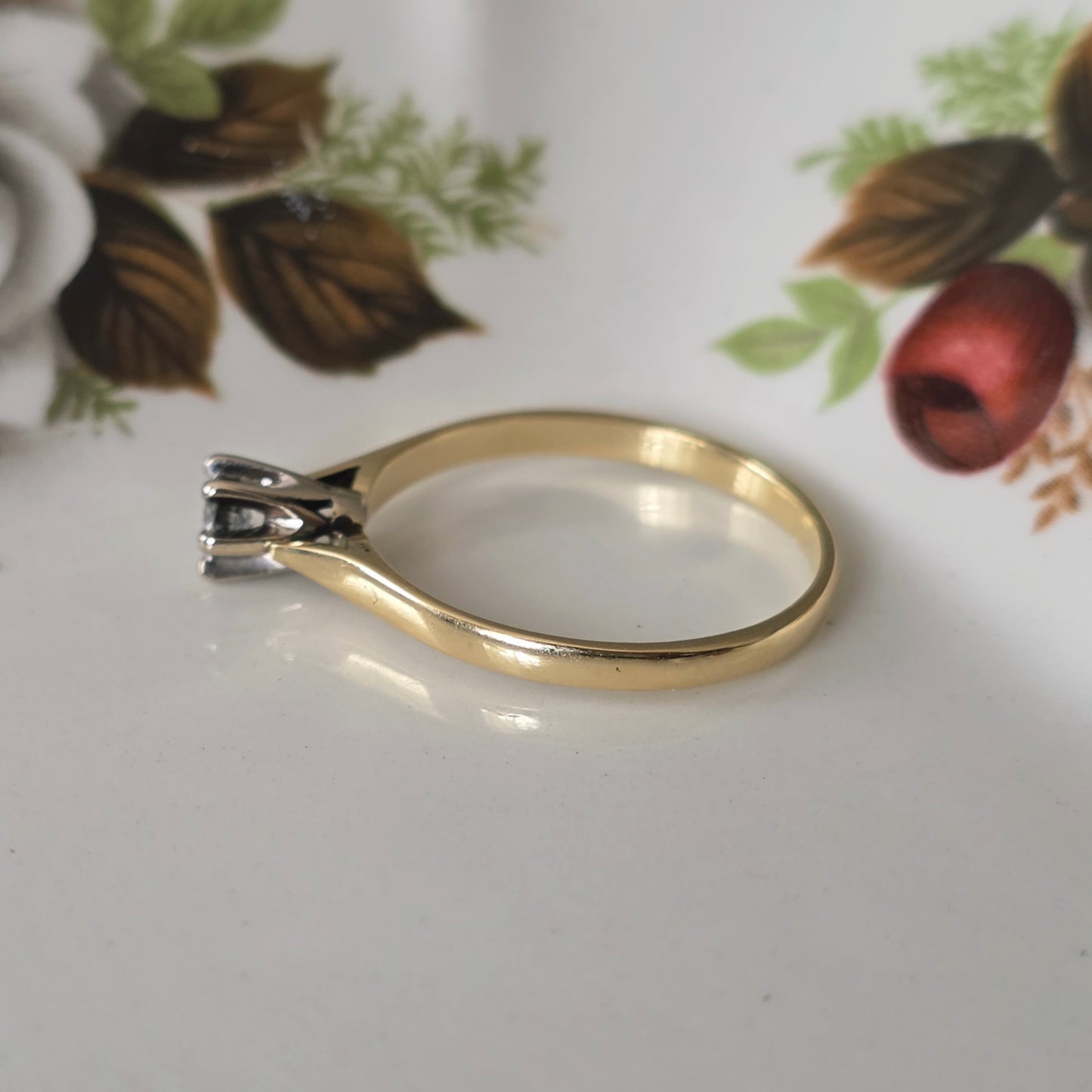 Vintage 14k gouden solitair verlovingsring diamant 0.15ct