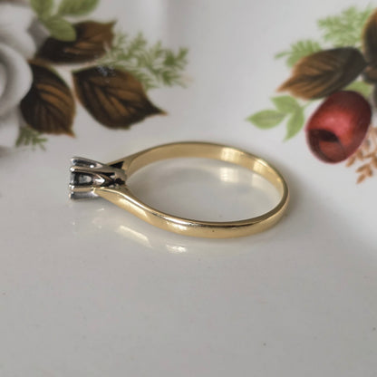 Vintage 14k gouden solitair verlovingsring diamant 0.15ct