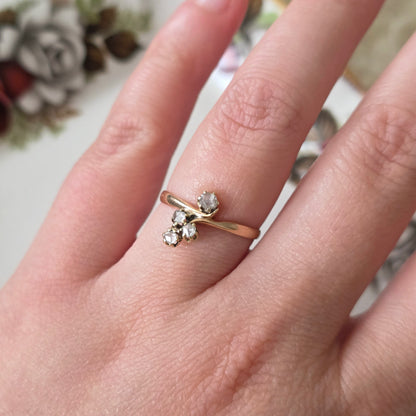 Antieke 14k roségouden ring met roosdiamanten