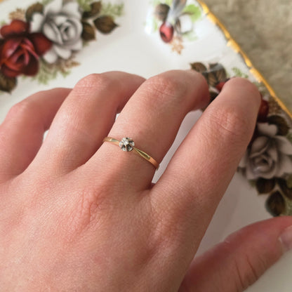 Vintage 14k gouden solitair verlovingsring diamant 0.02ct