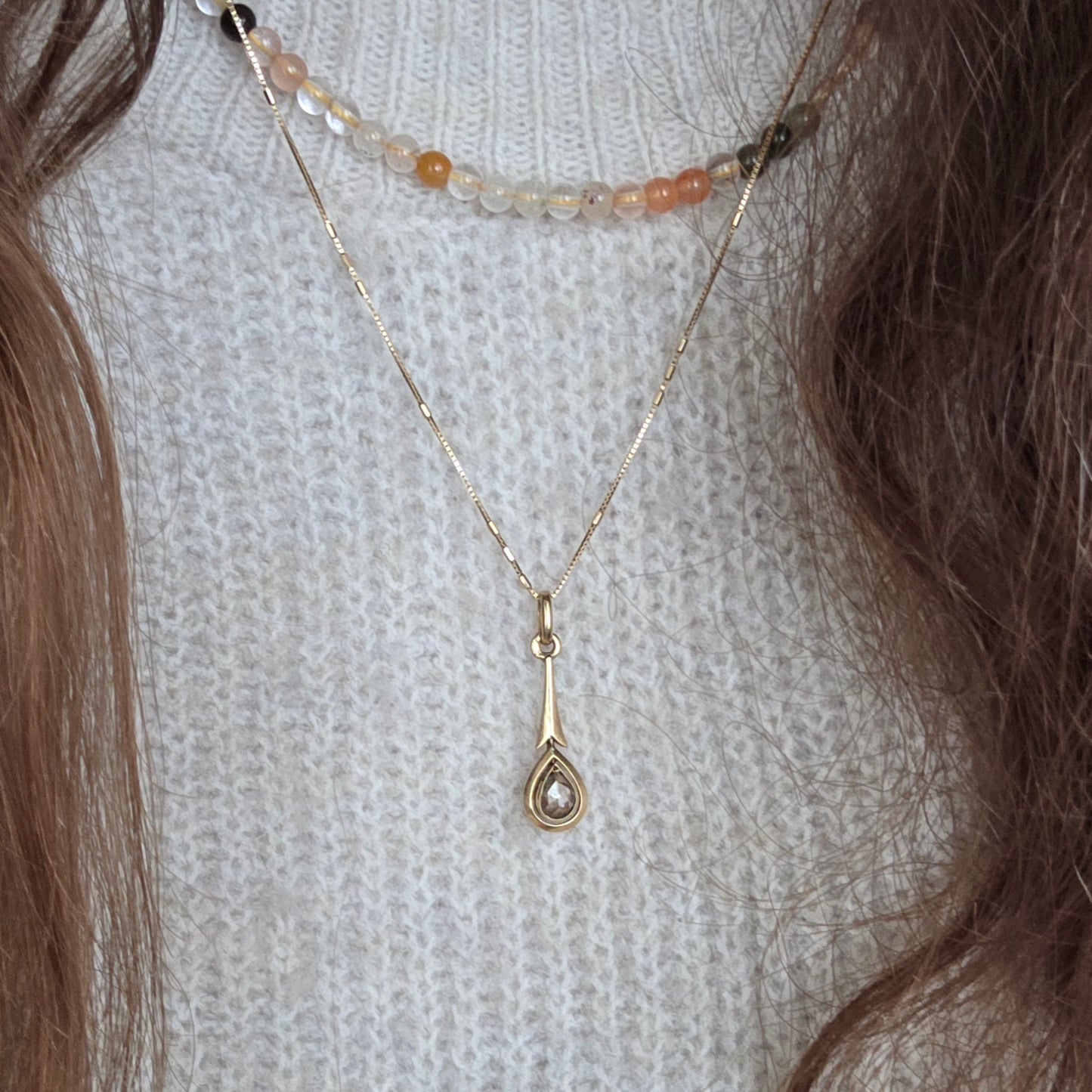 Antieke 14k gouden hanger peer roosdiamant