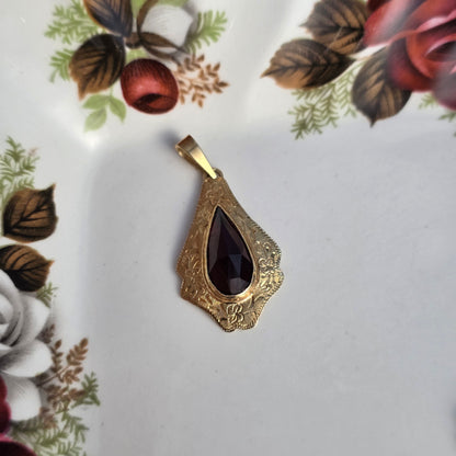 Vintage 14k gouden hanger granaat