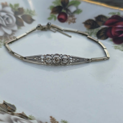 Antieke 14k wit gouden Art Deco diamanten armband