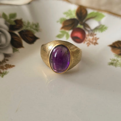 Vintage 14k gouden zegel ring met amethist