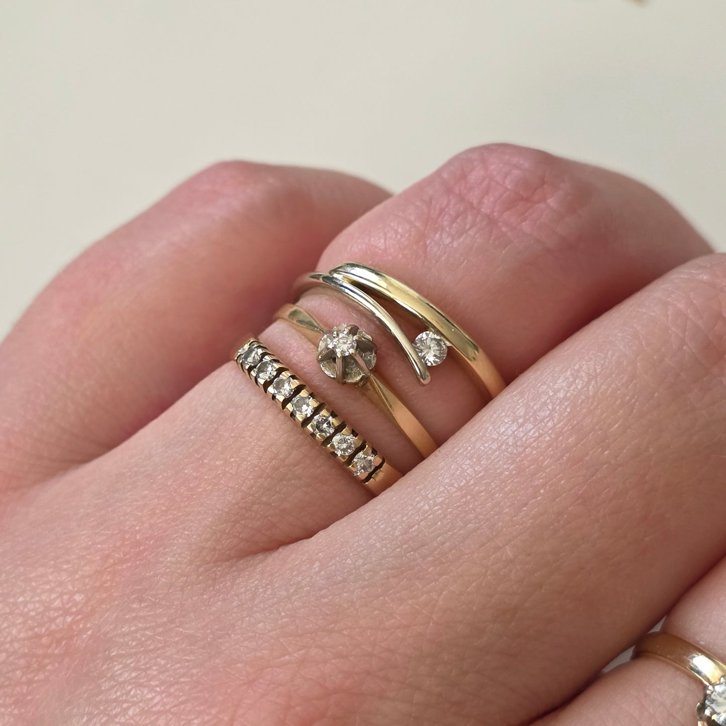 Vintage 14k gouden solitair verlovingsring diamant 0.02ct