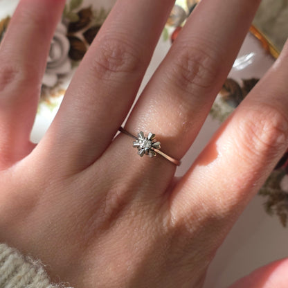 Vintage 14k witgouden ring ster met diamant 0.05ct
