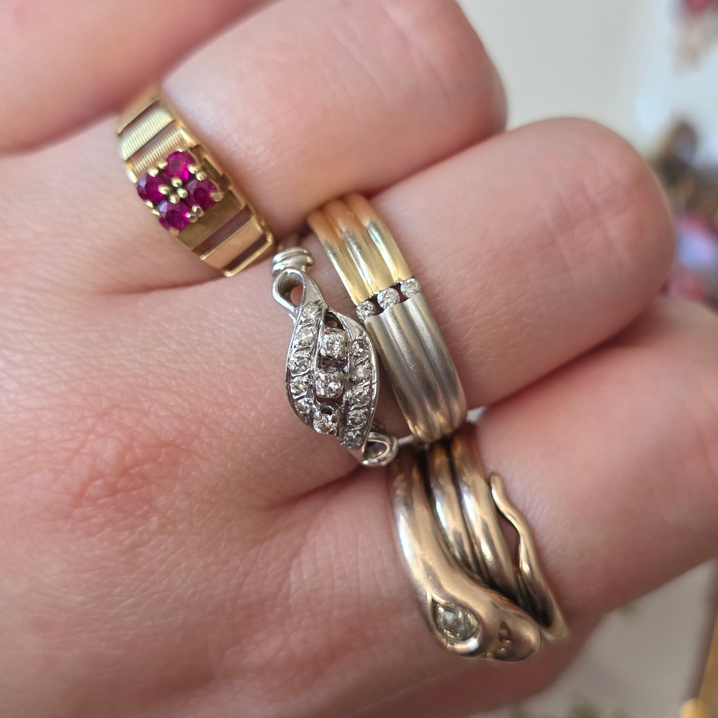 Vintage 14k witgouden ring met 13 diamanten