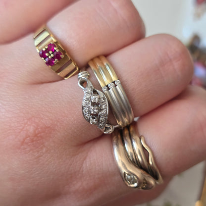 Vintage 14k witgouden ring met 13 diamanten