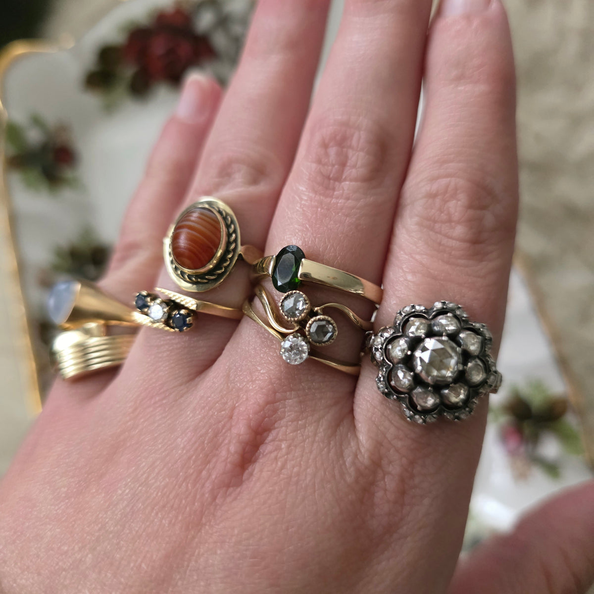 Vintage 18k gouden ring met maansteen