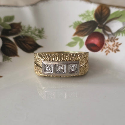 Vintage 14k gouden zegelring met diamant