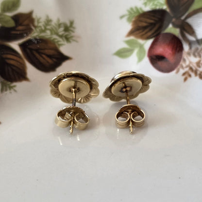Vintage 14k gouden oorstekers bloedkoraal bloem