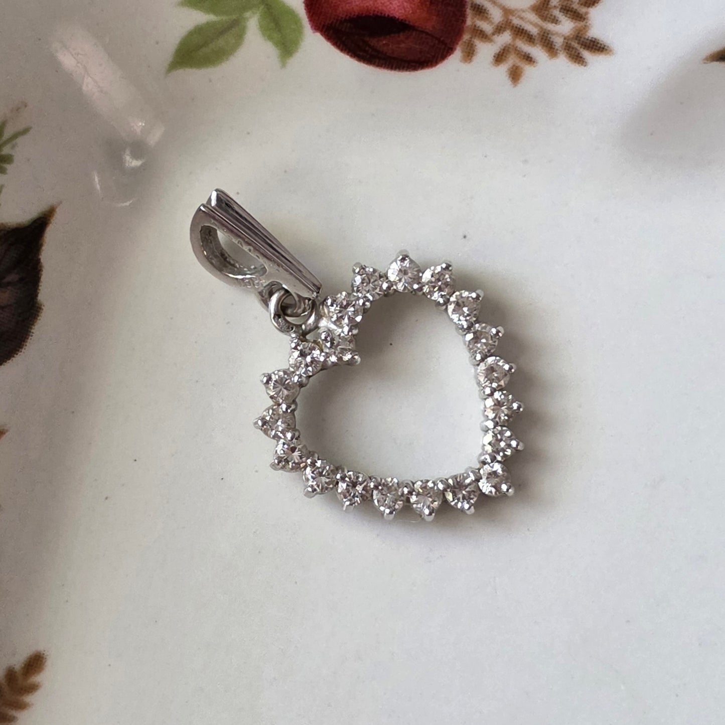 Vintage 14k witgouden hanger hart diamanten 0.2ct