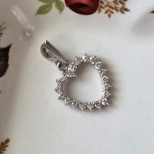 Vintage 14k witgouden hanger hart diamanten 0.2ct