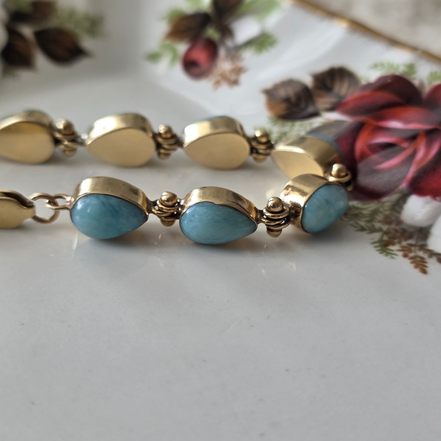 Vintage 14k gouden armband larimar