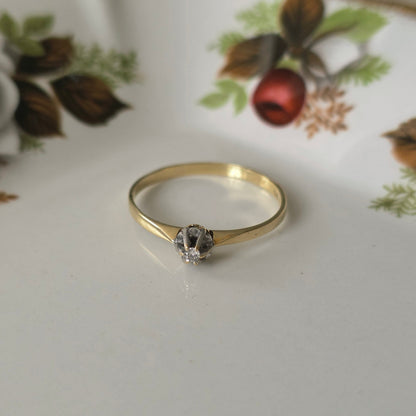 Vintage 14k gouden solitair verlovingsring diamant 0.02ct