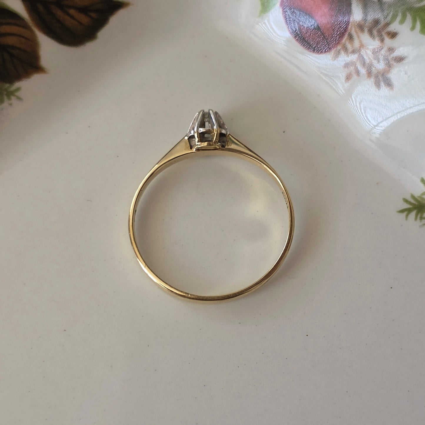 Vintage 14k gouden solitair verlovingsring diamant 0.02ct