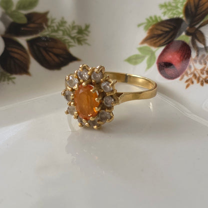 Vintage 18k gouden ring met citrien en kwarts