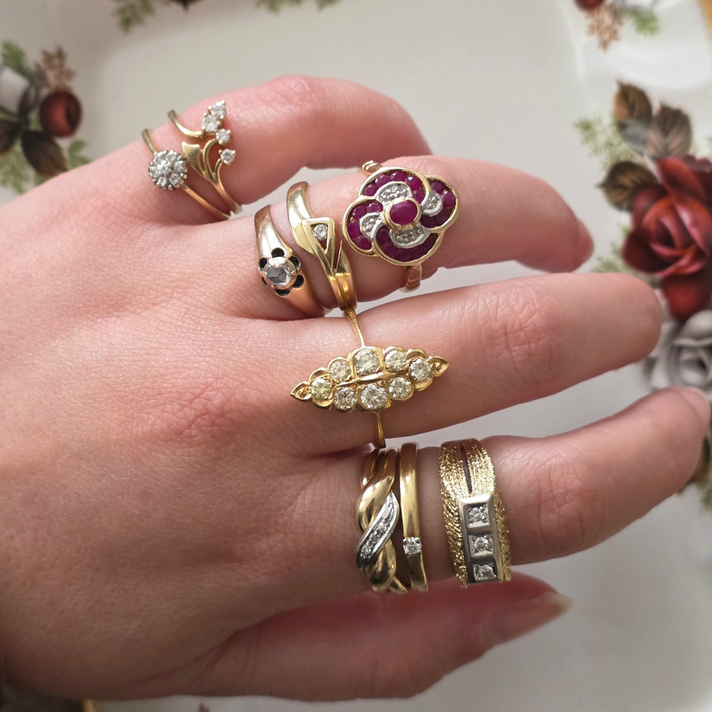 Vintage 14k gouden zegelring met diamant