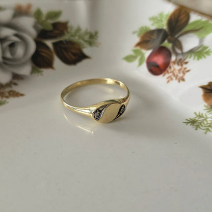 Vintage 14k gouden zegelring diamant