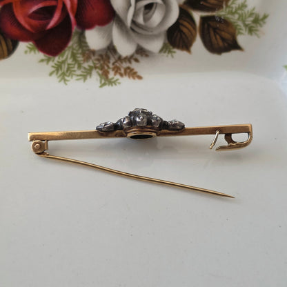 Antique 14k gold and silver rose-cut diamond brooch