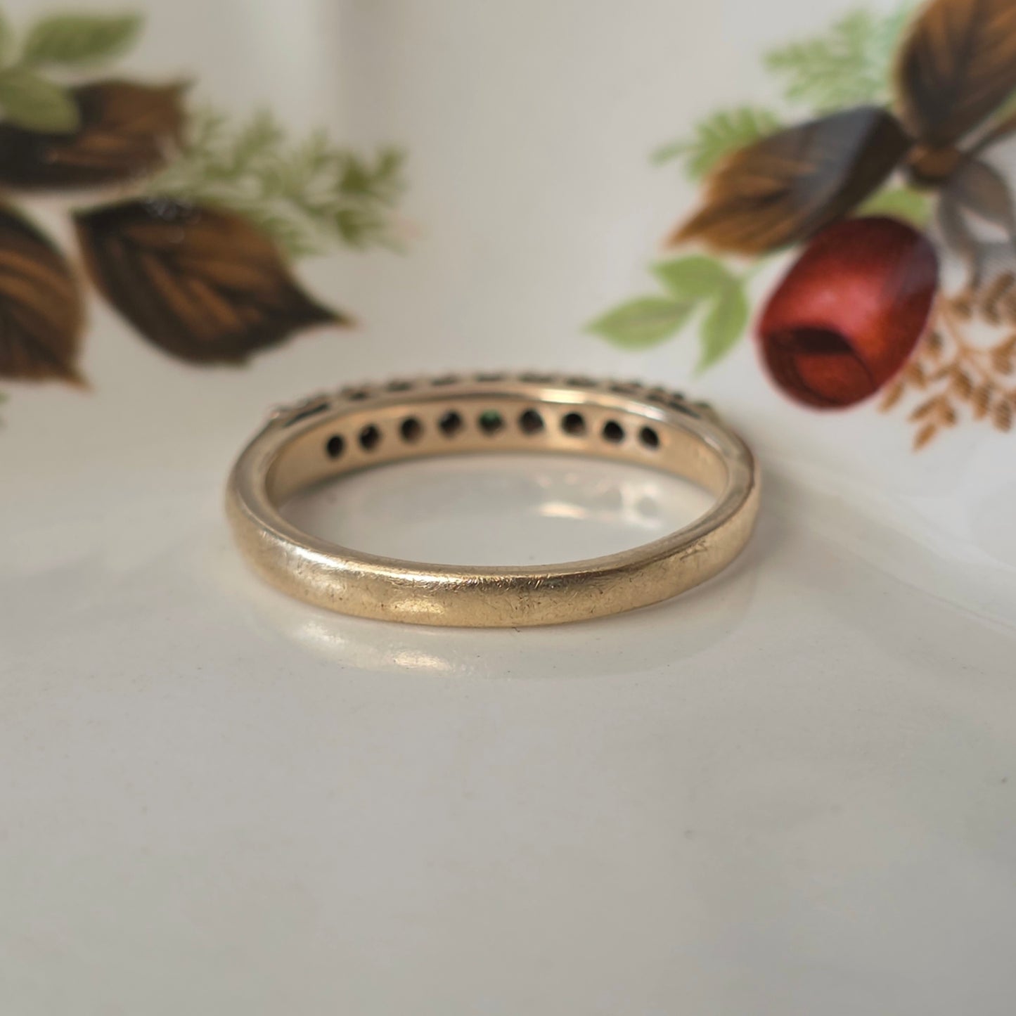 Vintage 14k gouden ring met smaragd en diamant