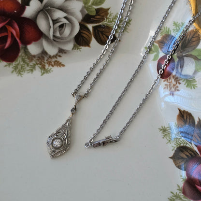 Antieke 14k wit gouden Art Deco diamant ketting