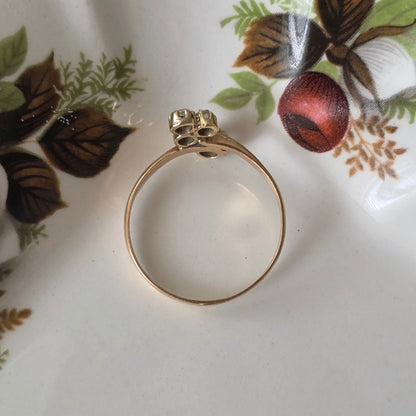 Antieke 14k roségouden ring met roosdiamanten