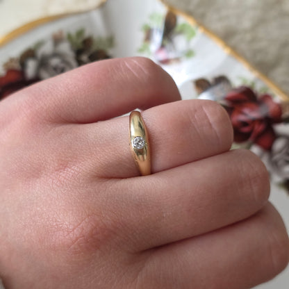 Vintage 14k gouden gypsy ring old european cut diamant 0.1ct