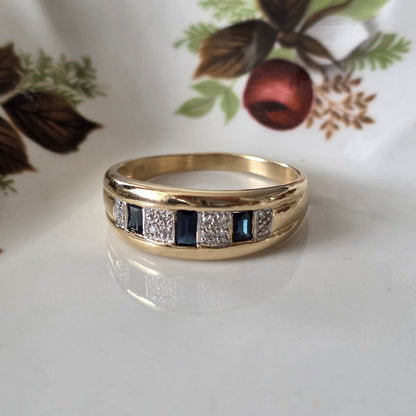 Vintage 14k gouden ring saffier en diamant