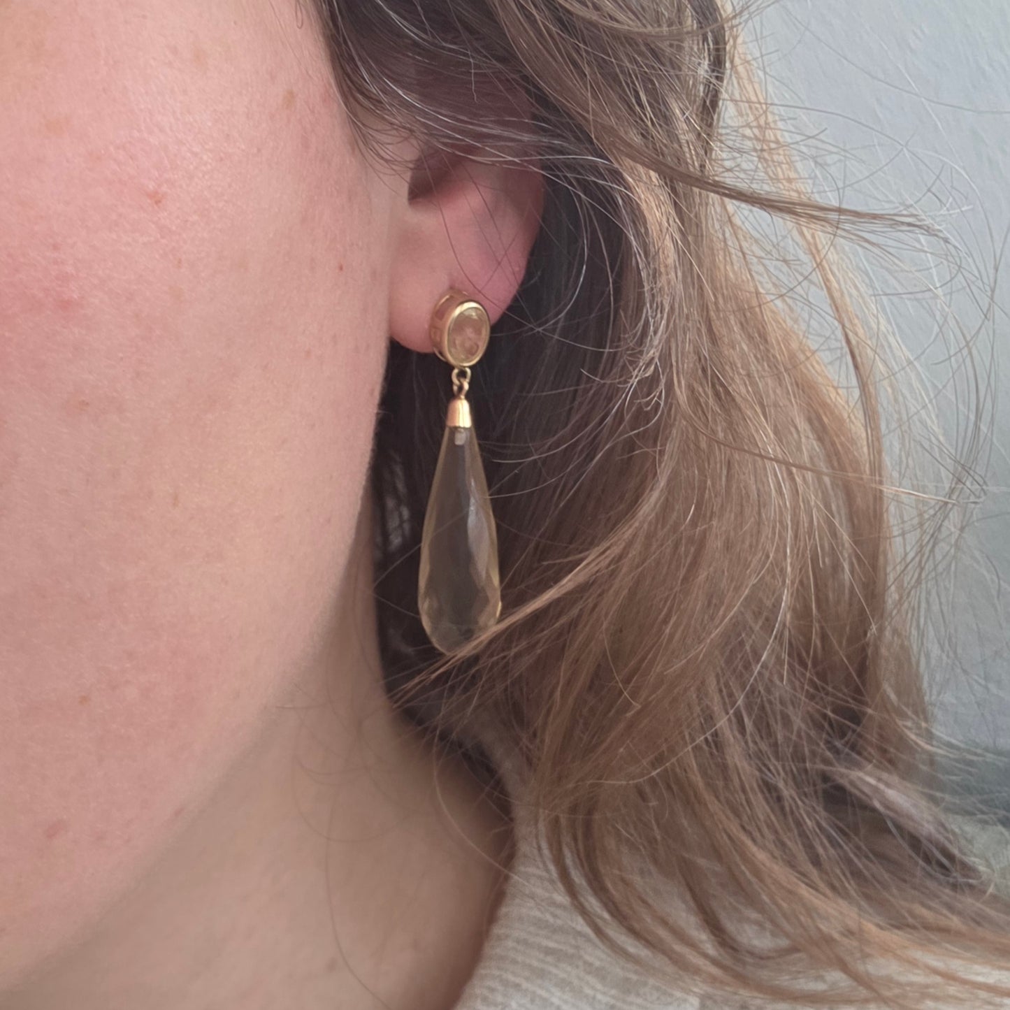 Vintage 14k gouden oorhangers citrien