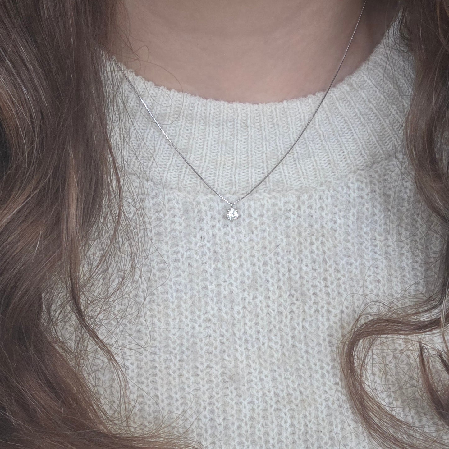 Vintage 18k witgouden ketting met diamant solitair 0.2ct