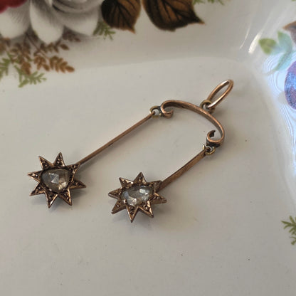 Antieke 14k gouden hanger sterren met roosdiamanten