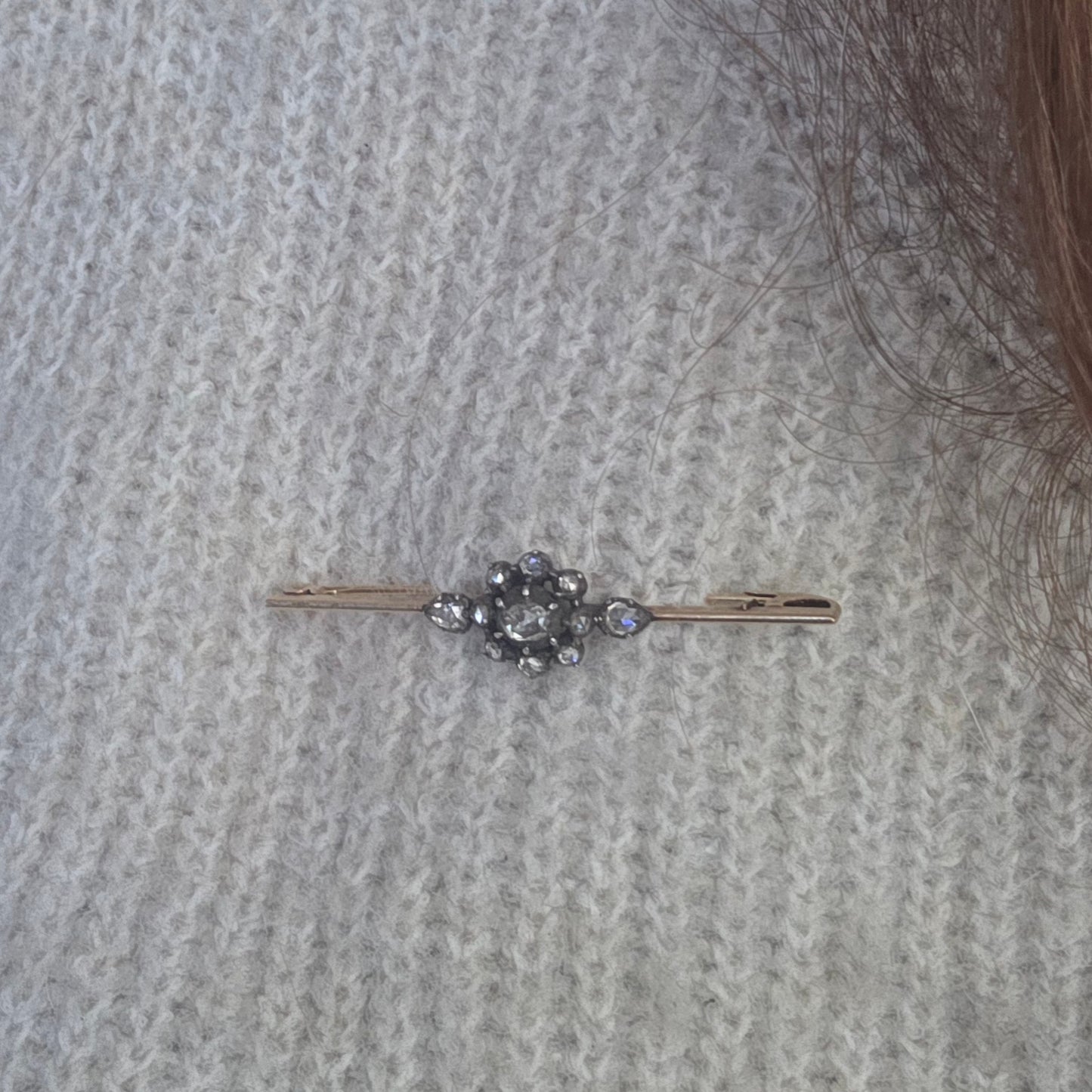 Antique 14k gold and silver rose-cut diamond brooch