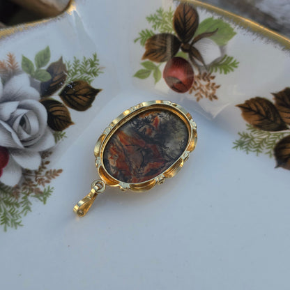 Vintage 14k gouden hanger mosagaat