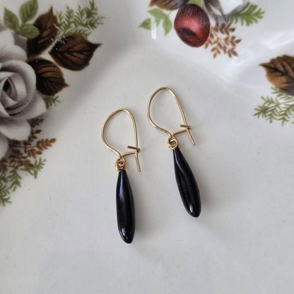 Antieke 14k gouden oorhangers zwarte steen (git)