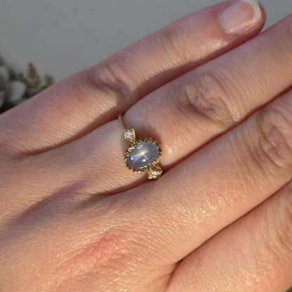 Vintage 14k gouden ring met ster saffier en diamanten