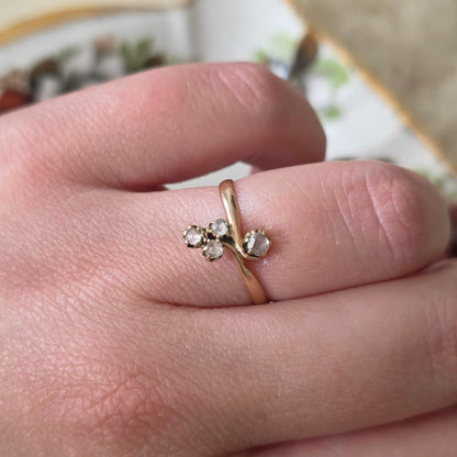 Antieke 14k roségouden ring met roosdiamanten