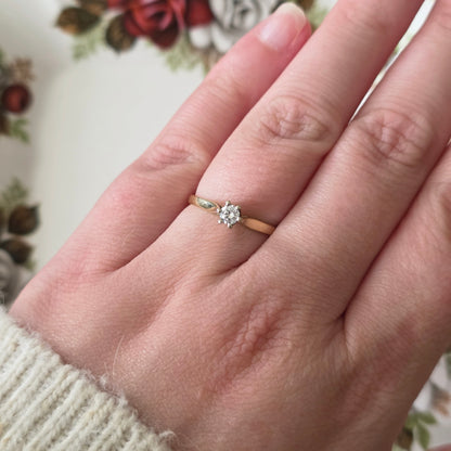 Vintage 14k gouden solitair verlovingsring diamant 0.15ct