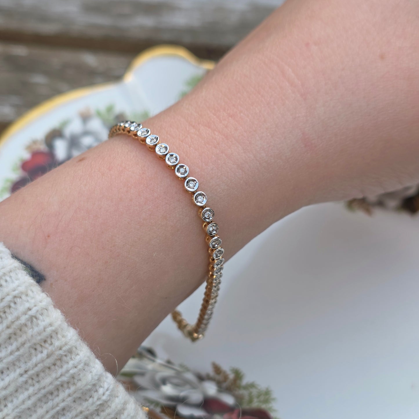 Vintage 14k wit gouden diamant tennisarmband
