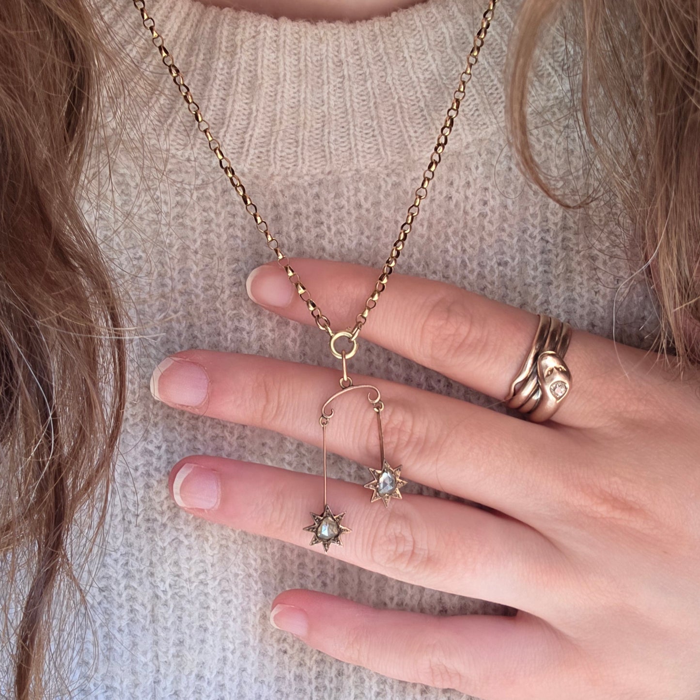 Antieke 14k gouden hanger sterren met roosdiamanten