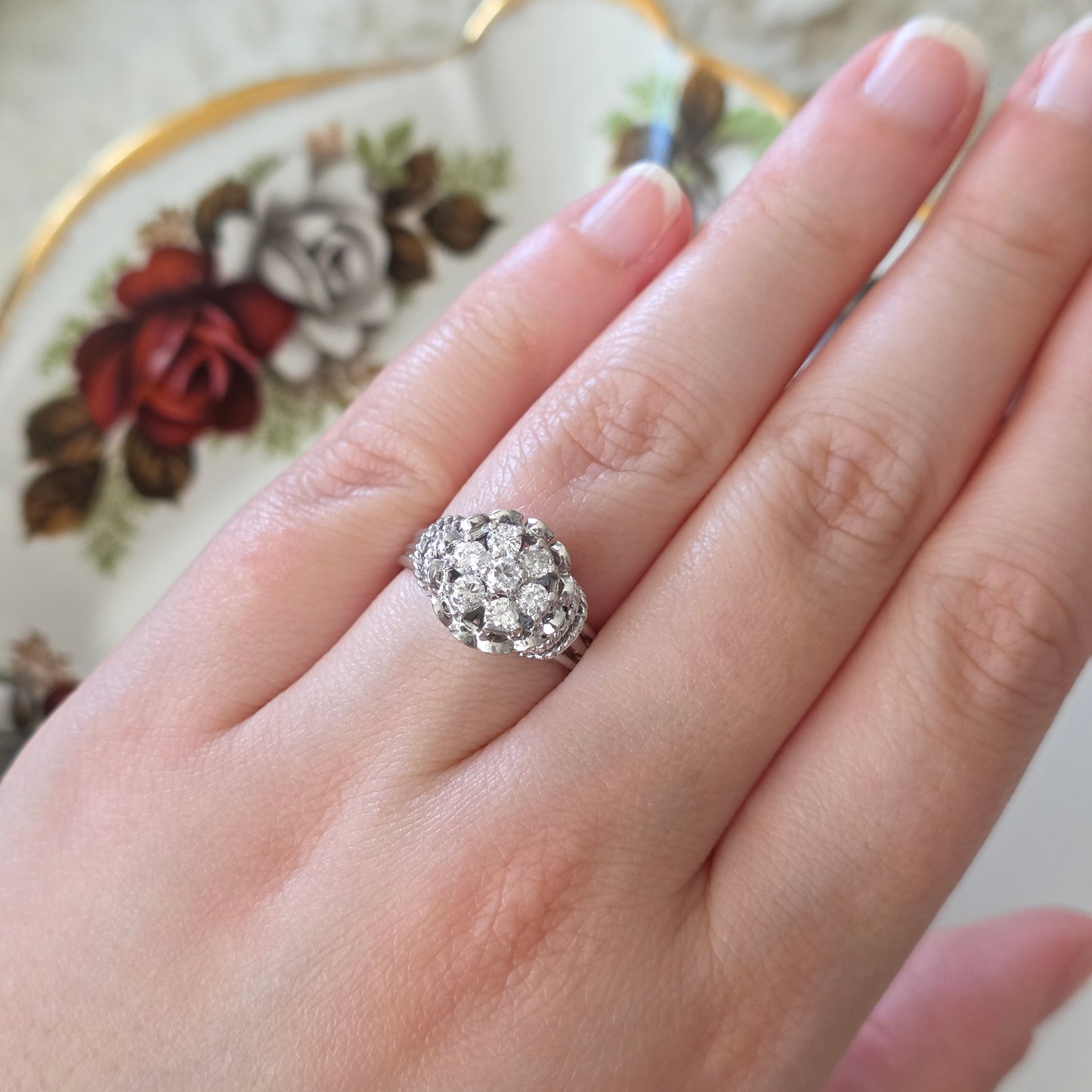 Vintage 18k witgouden ring met diamanten 0.56ct
