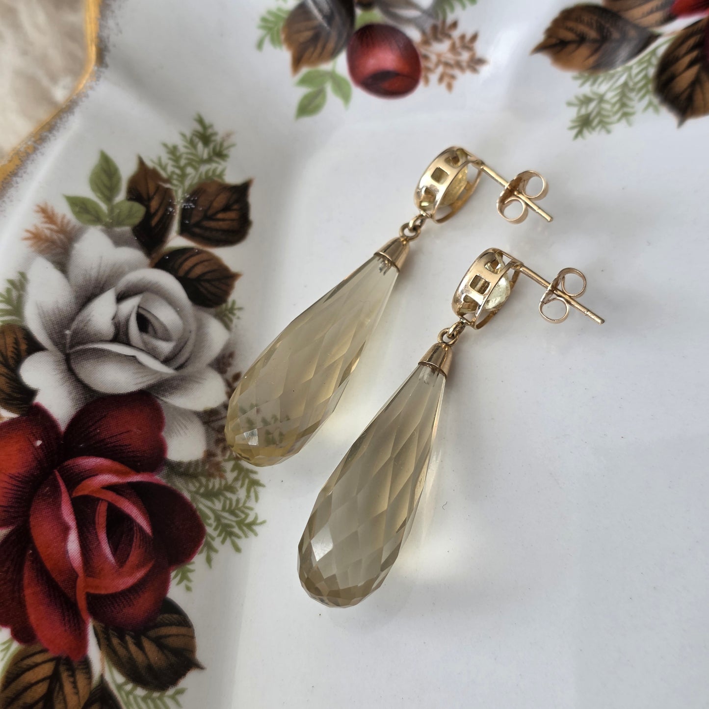 Vintage 14k gouden oorhangers citrien